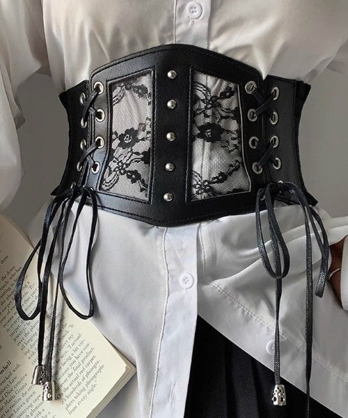 GEMEDA ベルト レースコルセットベルト レザーウエストベルト