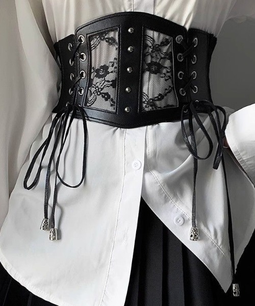 GEMEDA ベルト レースコルセットベルト レザーウエストベルト