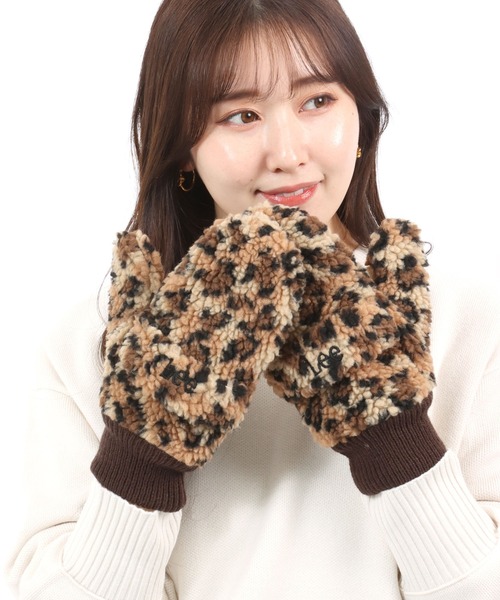 Lee（リー） 手袋 レオパード柄ボア手袋/グローブ/スマホ対応/指なしor