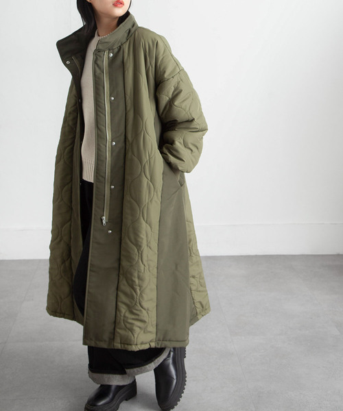 ダウンコート ダウンジャケット キルト中綿ダウン切替スタンドロング