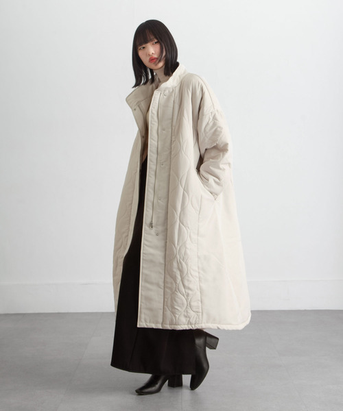 ダウンコート ダウンジャケット キルト中綿ダウン切替スタンドロング
