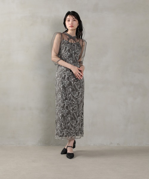 Kana ドレス チュールボレロ 花柄刺繍キャミワンピース 2点セット