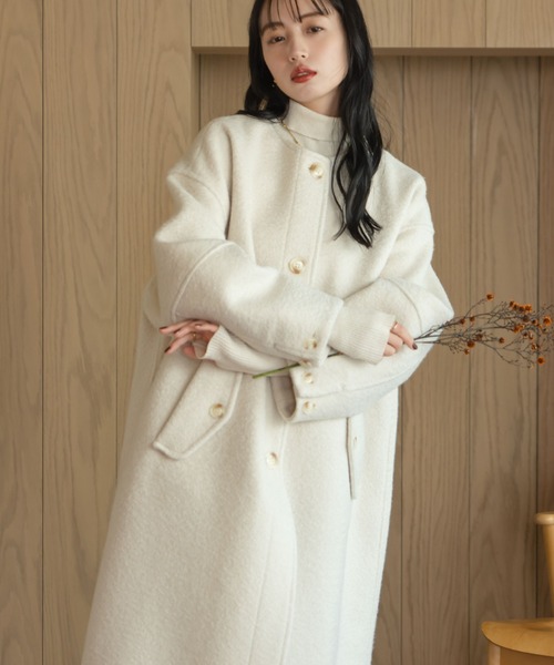 hinari（ヒナリ） コート アウター ブークレノーカラーロングコート