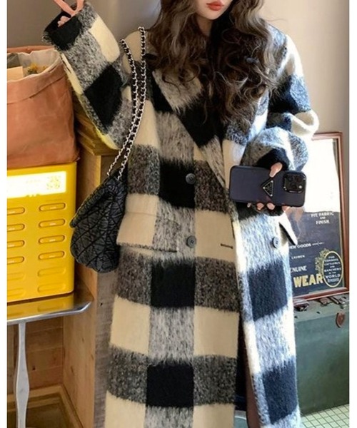 FUNdaysion トレンチコート コート ブロックチェック中綿キルティング