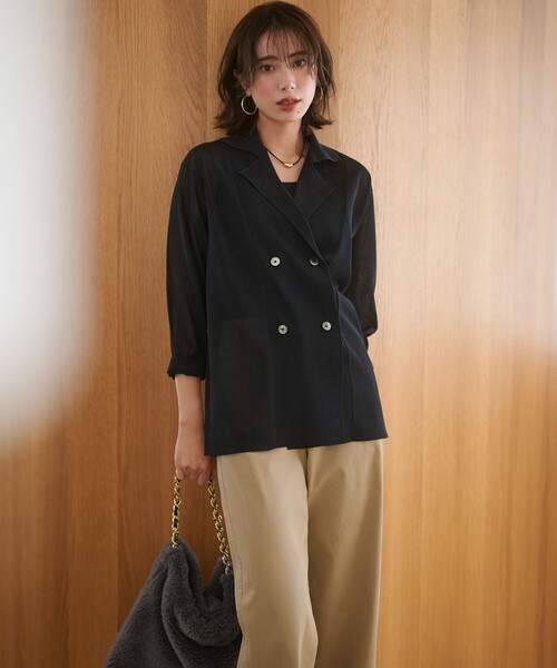 ジャケット テーラードジャケット 「洗える」シアー ダブルブレスト