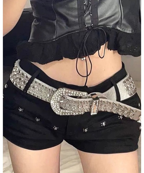 FUNdaysion ベルト ラインストーンスタッズベルト レディース