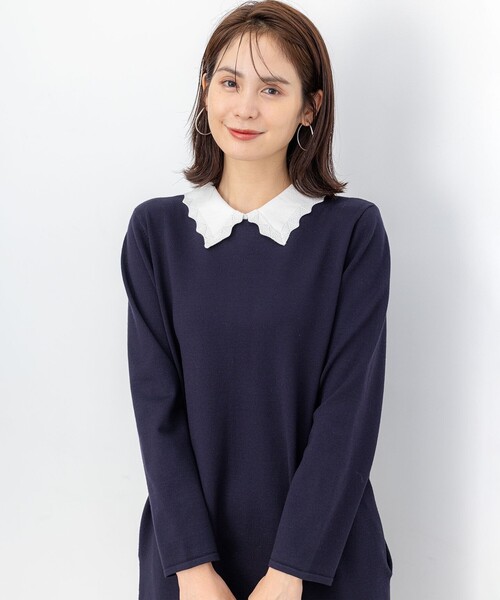 組曲（KUMIKYOKU） ワンピース レースライク襟付きニットワンピース