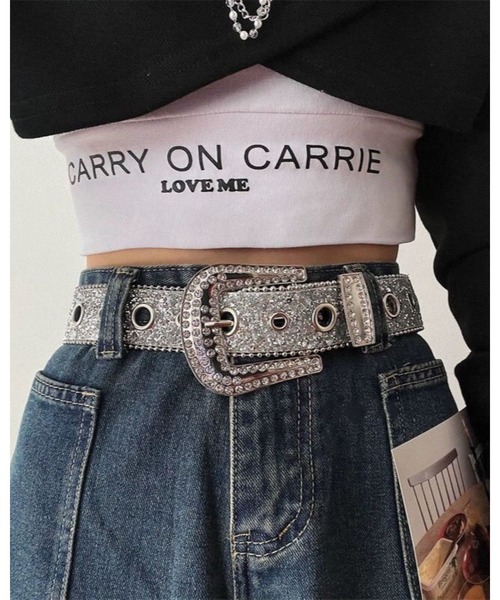 FUNdaysion ベルト ラインストーンバックルラメベルト レディース