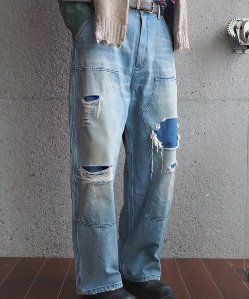 MASONPRINCE ジーンズ ルーズフィット ダブルニー ダメージ加工 デニム