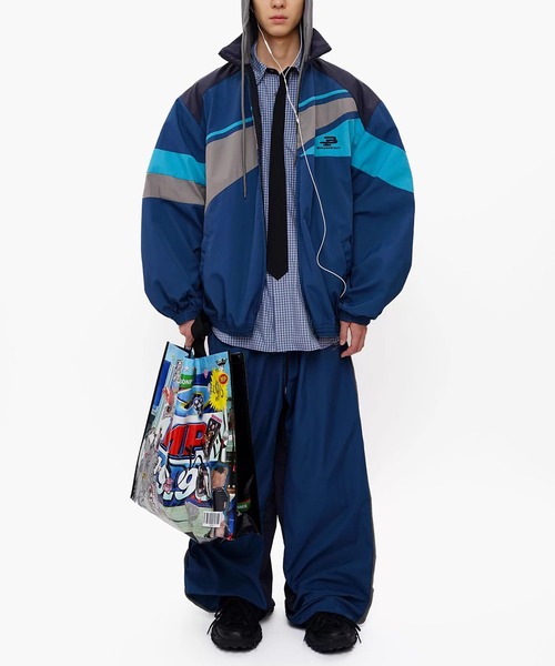 MASONPRINCE ナイロンジャケット オーバーサイズ フード付き ブロック