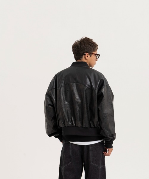 Nanmo. ブルゾン アウター オーバーサイズ切り替えフェイクレザーMA-1