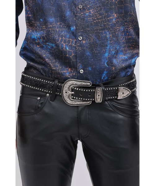 希少 美品 TORNADO MART クロコ ウエスタンベルト レザー スタッズ