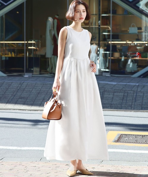 ELFRANK ワンピース 異素材ドッキングフレアロングワンピース