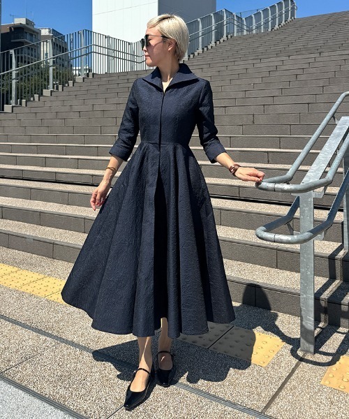 美品 ルネ ジャガード ドレス ワンピース ブロー付 フィットアンド