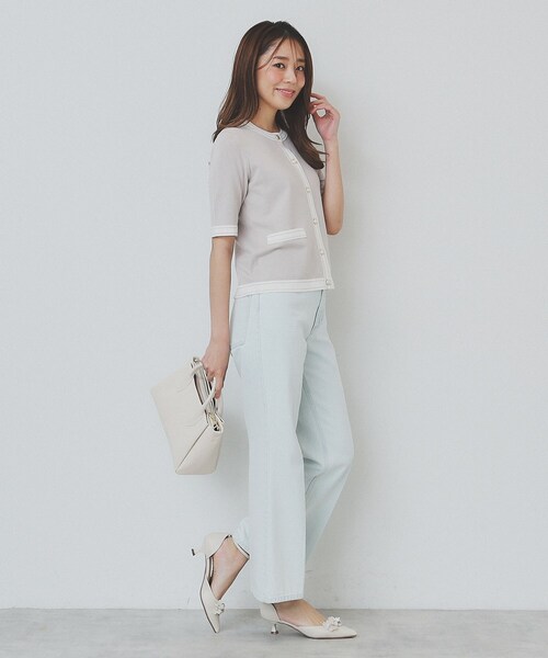 index（インデックス） カーディガン バイカラークルーネック