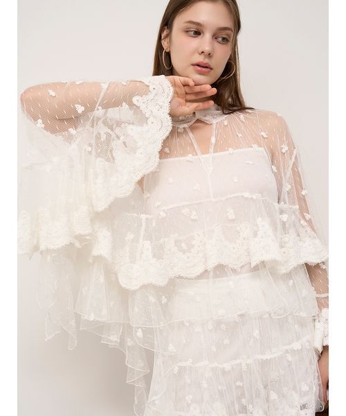 SNIDEL（スナイデル） ブラウス シャツ チュールエンブロイダリー