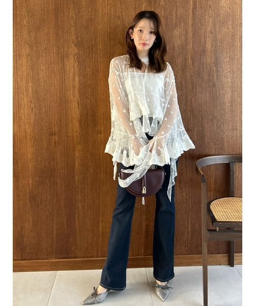 SNIDEL（スナイデル） ブラウス シャツ チュールエンブロイダリー