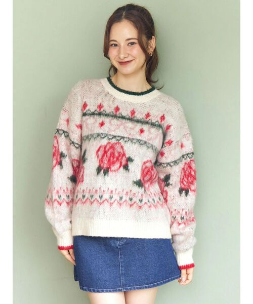 CALNAMUR（カルナムール） ニット セーター ローズ＆リボンジャガード