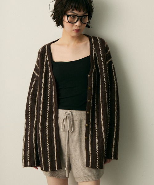 full/fill. カーディガン stripe over knit cardigan / ストライプ
