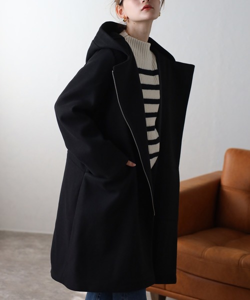 TRIANGLE PALETTE コート アウター フード付ジップコート レディース