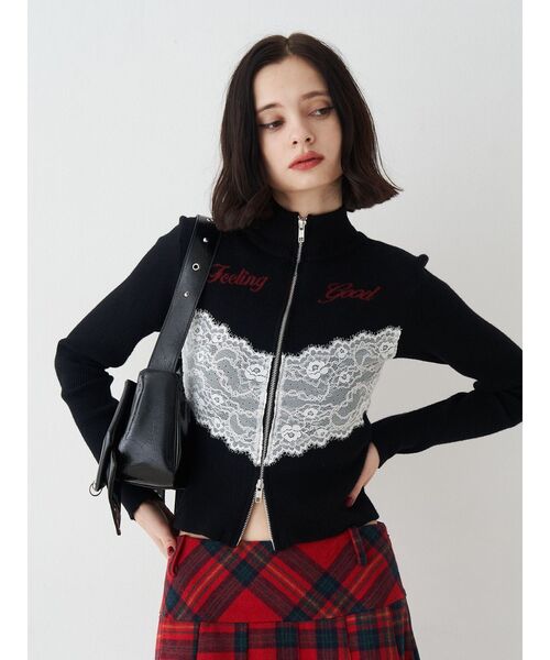 jouetie（ジュエティ） ニット セーター レースドッキングジップニット