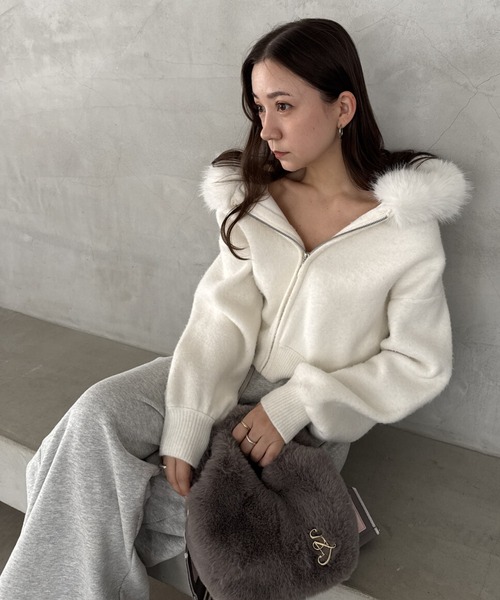 SNIDEL（スナイデル） パーカー Sustainableファー付きニットパーカー