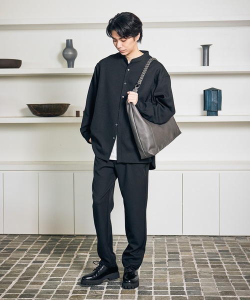 LAKOLE（ラコレ） シャツ 「セットアップ」STR/PEバンドカラーシャツ