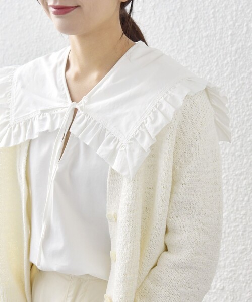 SHIPS any ブラウス シャツ any:「洗濯機可能」コットン サテン フリル