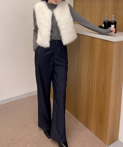 LOWO ベスト ジレ ファーベスト ショート丈 ファー ジレ 秋 冬