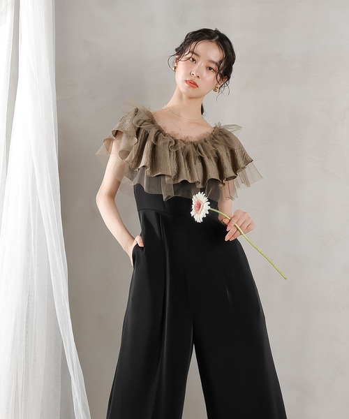 Kana パンツドレス チュールフリル オフショル 2WAY パンツドレス