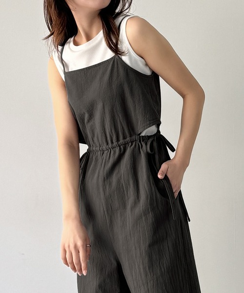 JUNOAH（ジュノア） サロペット オーバーオール サイドオープンリボン