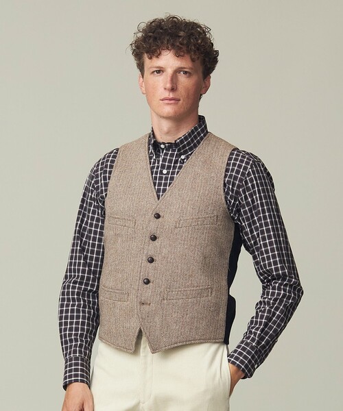 H＞LOVAT TWEED GILET/ベスト グレー S H＞LOVAT TWEED GILET/ベスト