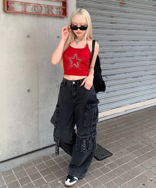 lilful カーゴパンツ ベルト付き Y2K ストリート ウォッシュドワイド