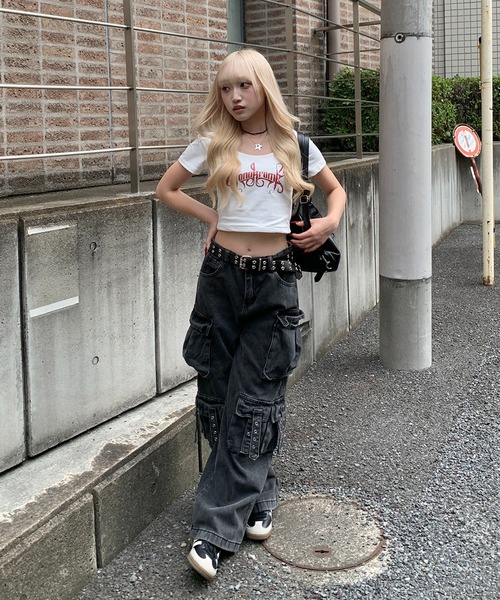 lilful カーゴパンツ ベルト付き Y2K ストリート ウォッシュドワイド