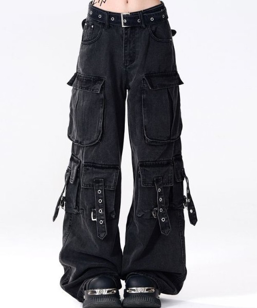 lilful カーゴパンツ ベルト付き Y2K ストリート ウォッシュドワイド