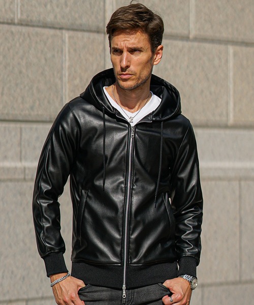 SOMEDIFF（サムディフ） パーカー 「SOMEDIFF」PUレザーフルジップ