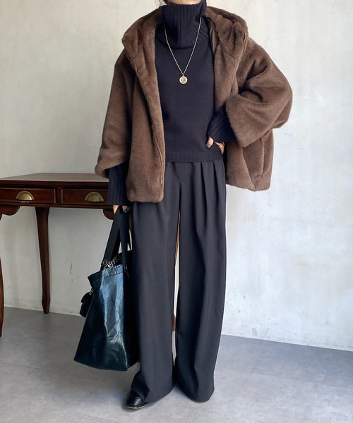 DouDou（ドゥドゥ） ポンチョ ファーポンチョコート レディース