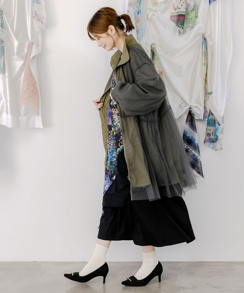 ScoLar（スカラー） ブルゾン アウター 花蝶刺繍チュール重ねロング