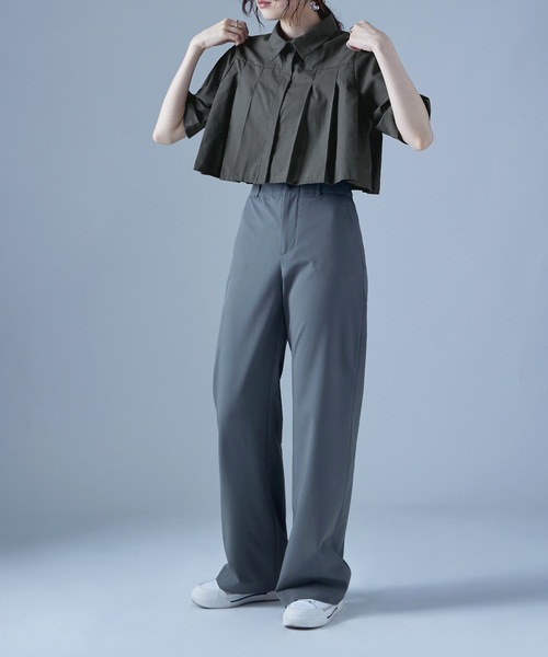 etoll.（エトル） ブラウス シャツ タックプリーツクロップドシャツ