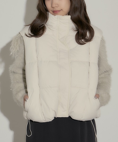 H.TOKYO ダウンベスト ベスト スクエア型キルティング ハイネック短丈