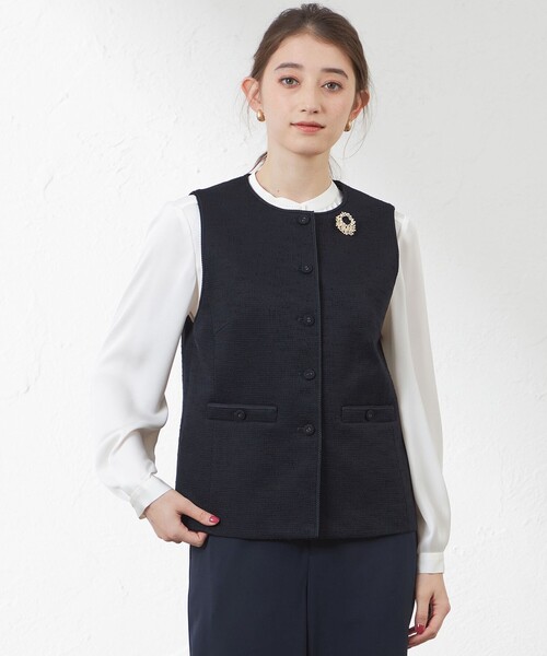 AMACA（アマカ） ベスト ジレ 綿スラブニットツイードジレ レディース