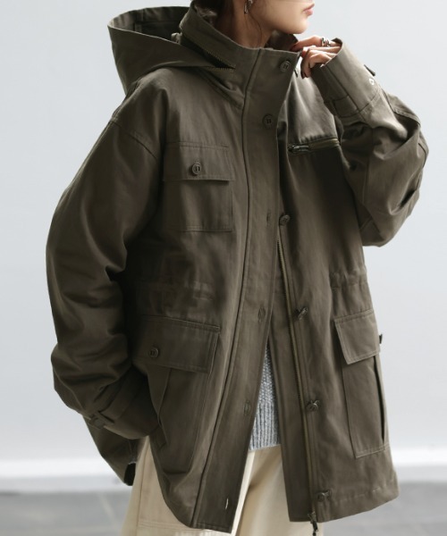 HUG.U（ハグユー） ミリタリージャケット モッズコート 「フード 収納