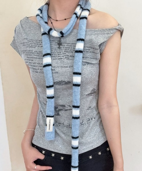 マフラー ストール Y2Kパネル細ボーダーマフラー レディース