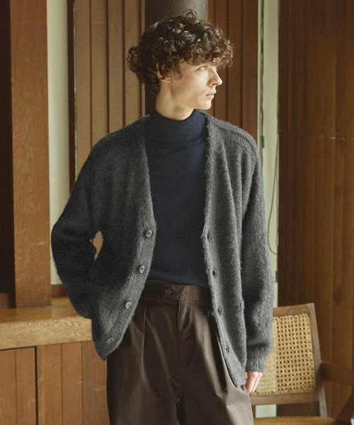 Bleme カーディガン メランジ モヘアライク シャギーVネックニット