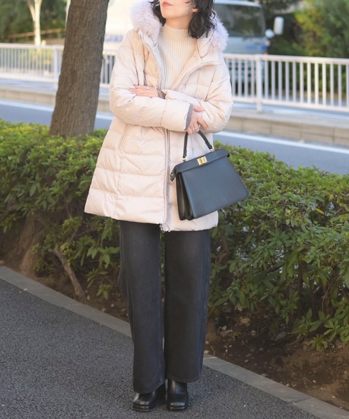 ＆HALF ダウンコート ダウンジャケット ミドル丈ファー付き2WAYダウン