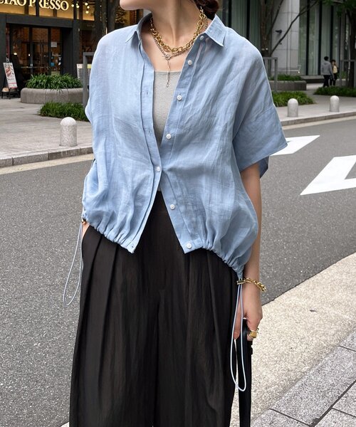 DouDou（ドゥドゥ） ブラウス シャツ リネンドロストフレンチシャツ