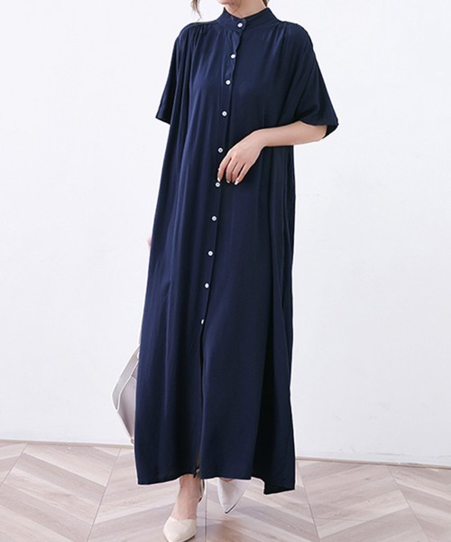 シャツワンピース スタンドカラーロングワンピース : ZOZOTOWN Yahoo