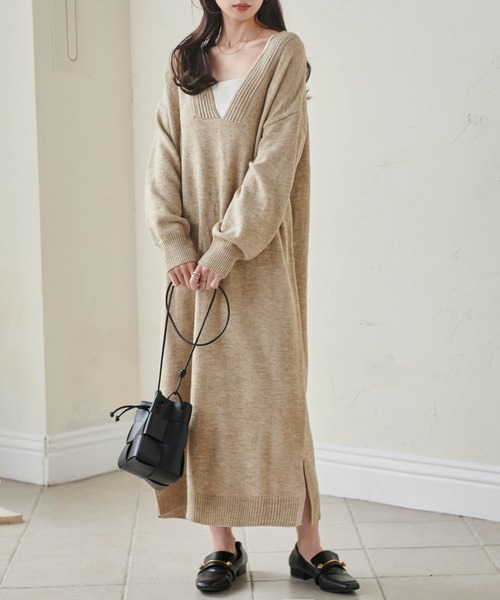 RANAN（ラナン） ワンピース ディープVネックニットワンピース