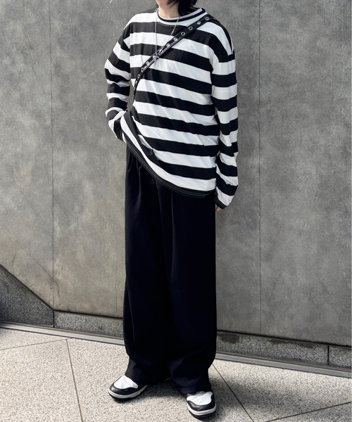 link lot tシャツ カラーワイドボーダーロンT メンズ レディース