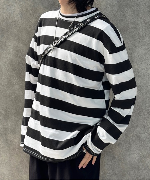 link lot tシャツ カラーワイドボーダーロンT メンズ レディース